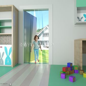 Plastic strip curtain for school and nursery - child safe free flow curtain